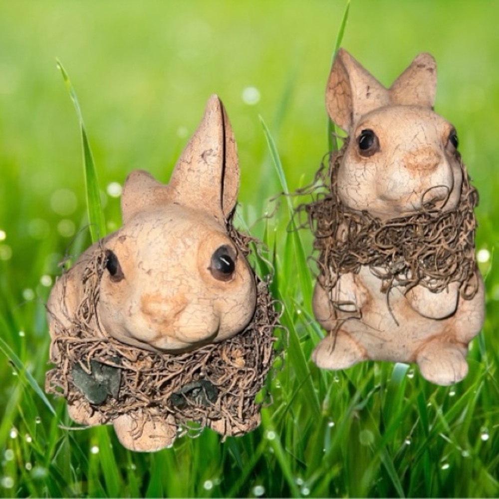 Charming Tan Rabbit Figurines  for the yard!
